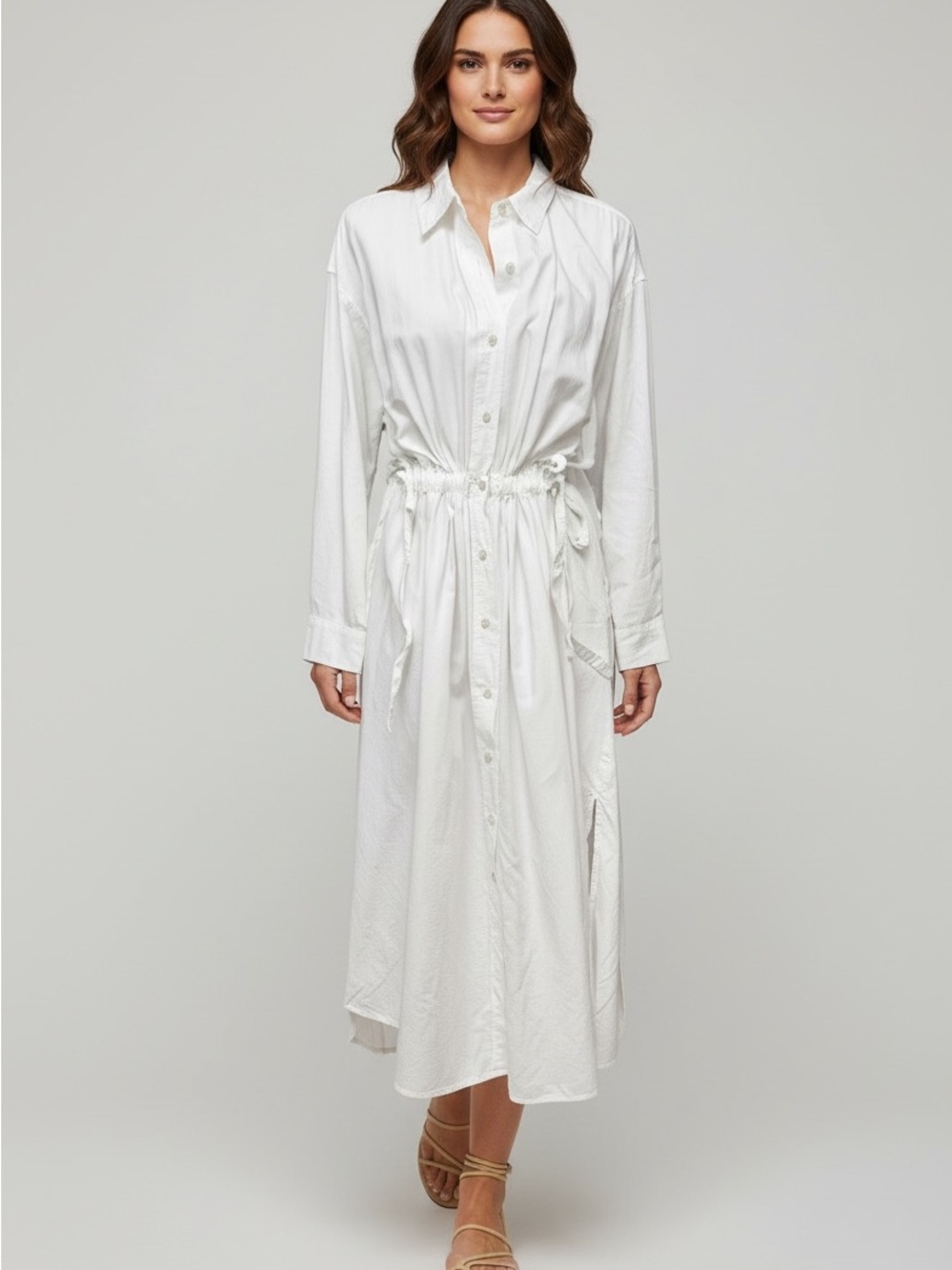 Universal Thread White Drawstring Midi Shirt Dress